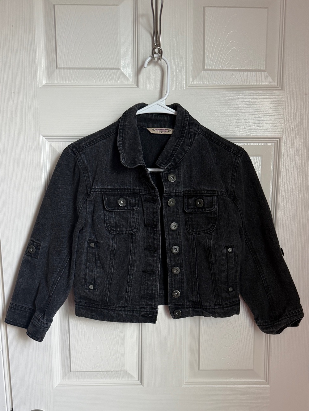 Kids Black Denim Jacket - Classic Button-Front Medium